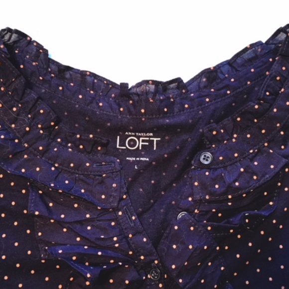 NWOT Large L/S navy & orange dot Loft top - Picture 3 of 5